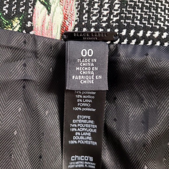 Black Label Chicos Size 00 XS Floral Jacket Lined Bird Multicolor - Picture 8 of 16